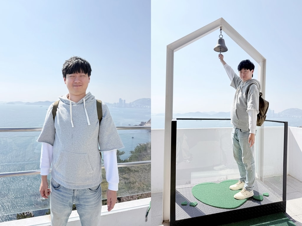 【釜山美食推薦】「THRILL ON THE MUG! (스릴온더머그)」釜山影島最美海景咖啡廳，兩層樓全景落地玻璃窗看海喝咖啡!